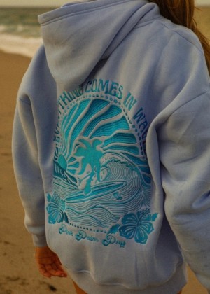 Pink Palm Puff "Everything Comes in Waves” Hoodie Blue | DCV0840489