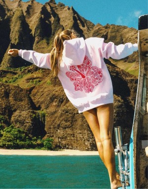 Pink Palm Puff "Hawaii Hibiscus" Hoodie Blush | DCV0840496