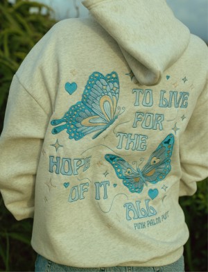 Pink Palm Puff "To Live For the Hope of it All" Hoodie Heather White | DCV0840492